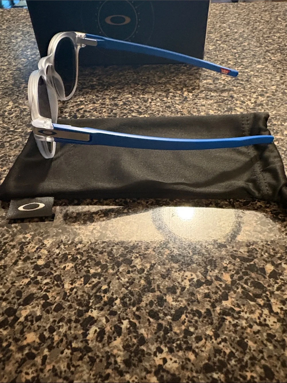 Oakley Round Sunglasses Frosted Gray Frames with Blue Mirrored Lenses